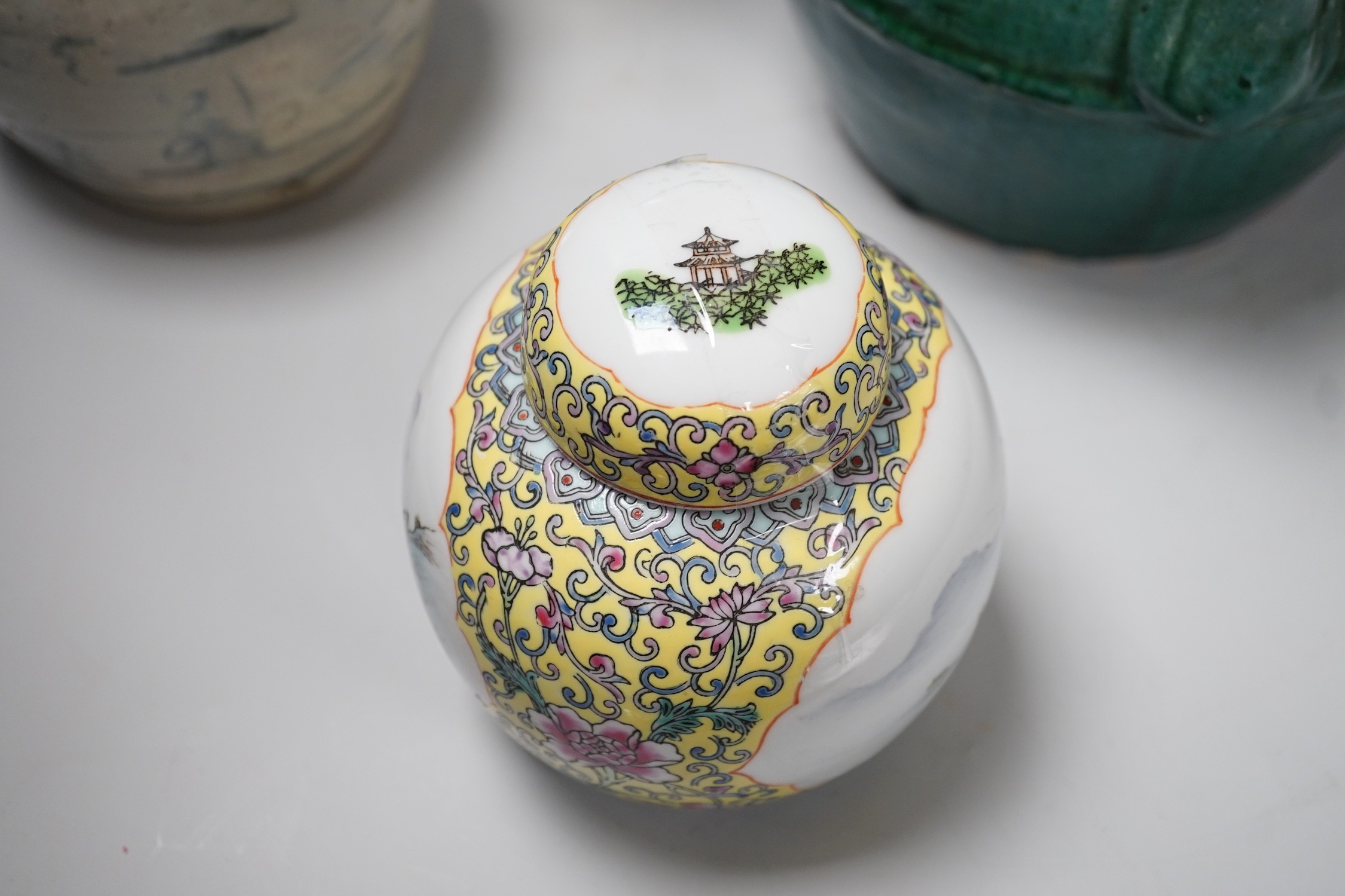 A group of Chinese porcelain, to include a Chinese blue and white vase, tallest 31cm